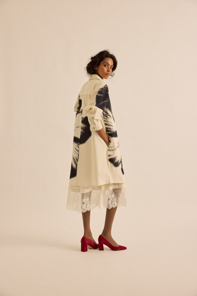 Baccara Shirt Dress poplin dress by Khara Kapas in off-white for women in Singapore