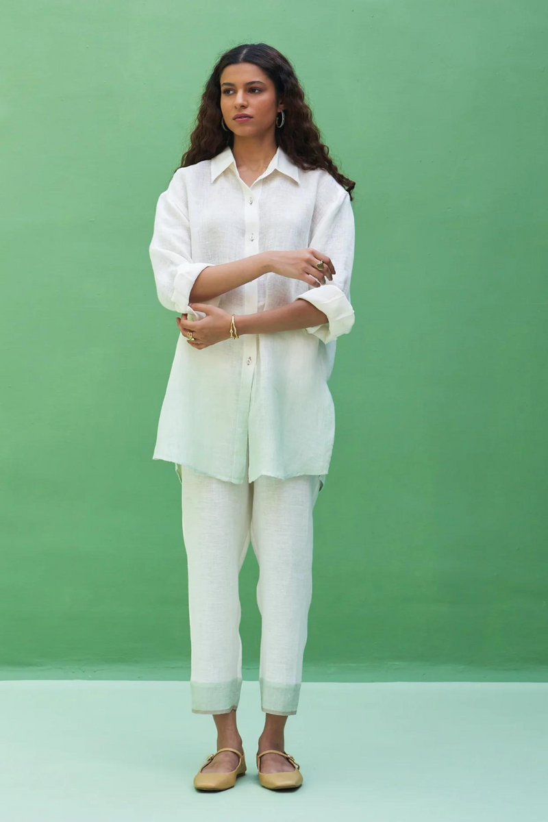 Lessa Sheer Linen Co-ord Set 
- Ivory linen by Manan in ivory color for women in Singapore