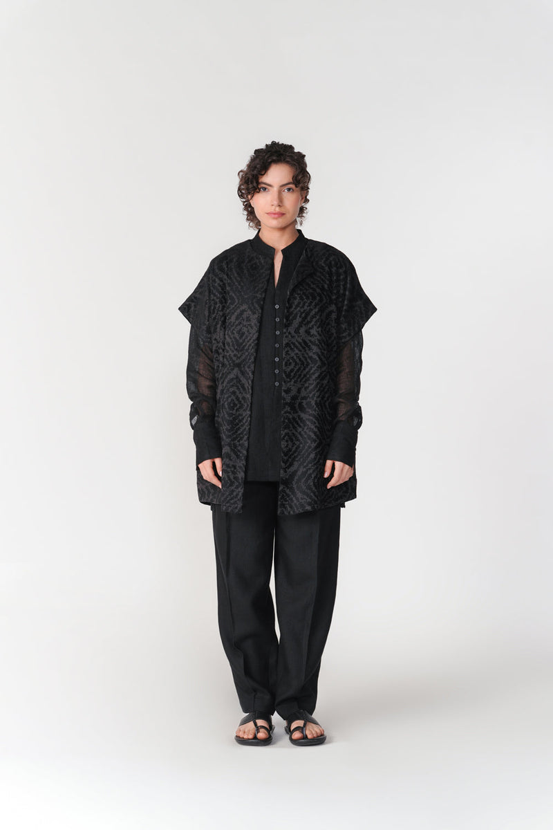 Short Drop Shoulder Overlay jacket/overlay by Turn Black in black for women in Singapore