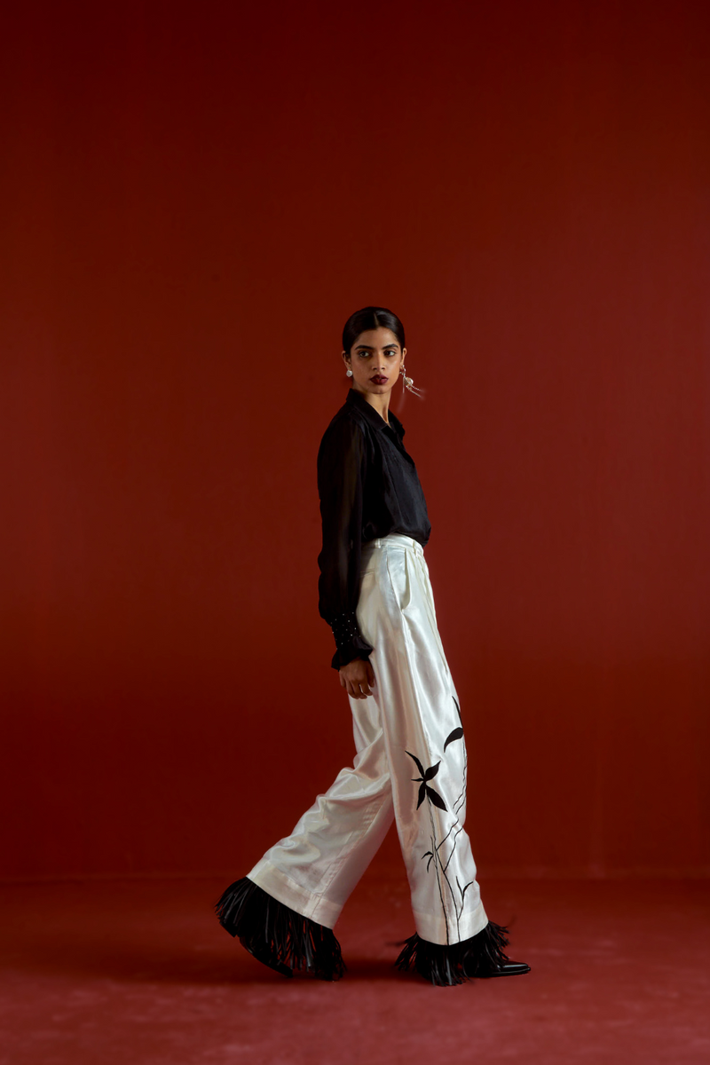 SMOCKING DETAIL SHIRT CO-ORD-BLACK organza by THREE in black color for women in Singapore