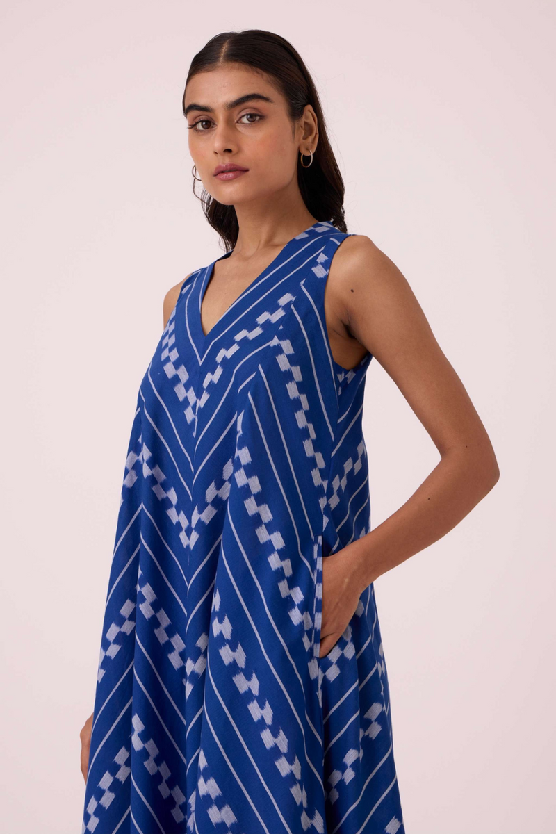 Nikol Blue Striped Ikat Dress cotton by The Summer House for women in Singapore