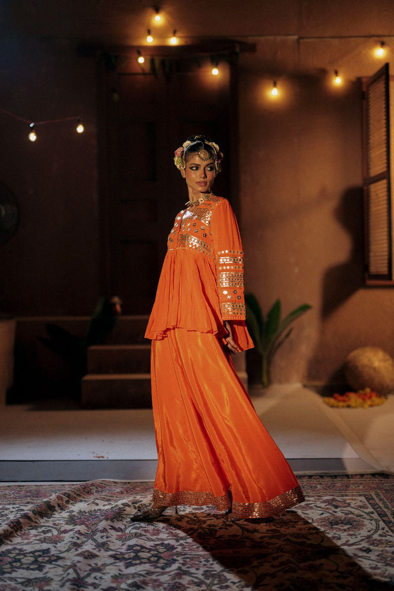 Mangala Peplum Co-ord Set- Orange