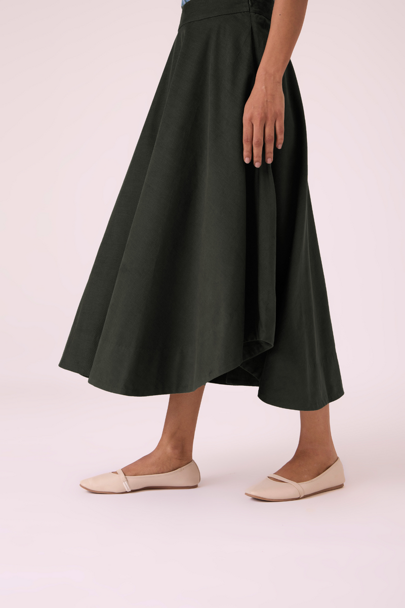 Boga Green Corduroy Skirt corduroy by The Summer House in olive color for women in Singapore