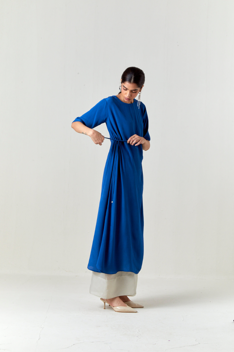 RUCHING TUNIC CO-ORD-ELECTRIC BLUE by THREE in blue color for women in Singapore