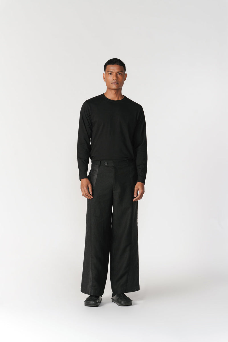Wide-Leg Side Panel Pants pant/trouser by Turn Black in black for men in Singapore