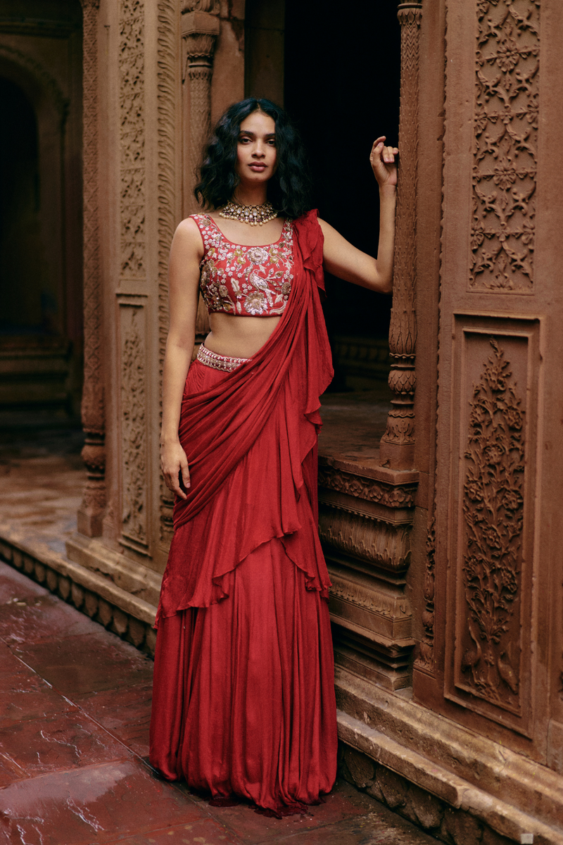 PH-2476 Saree Blouse Belt Set by Paulmi & Harsh for women in Singapore