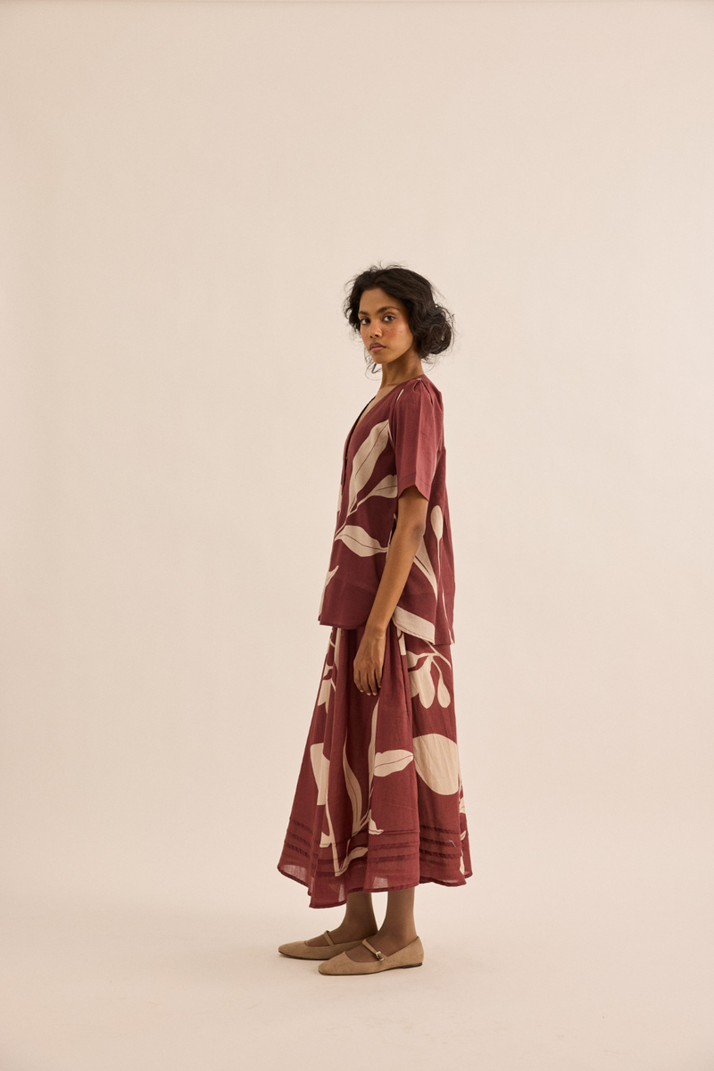 Nerine Top mul top/shirt by Khara Kapas in maroon for women in Singapore
