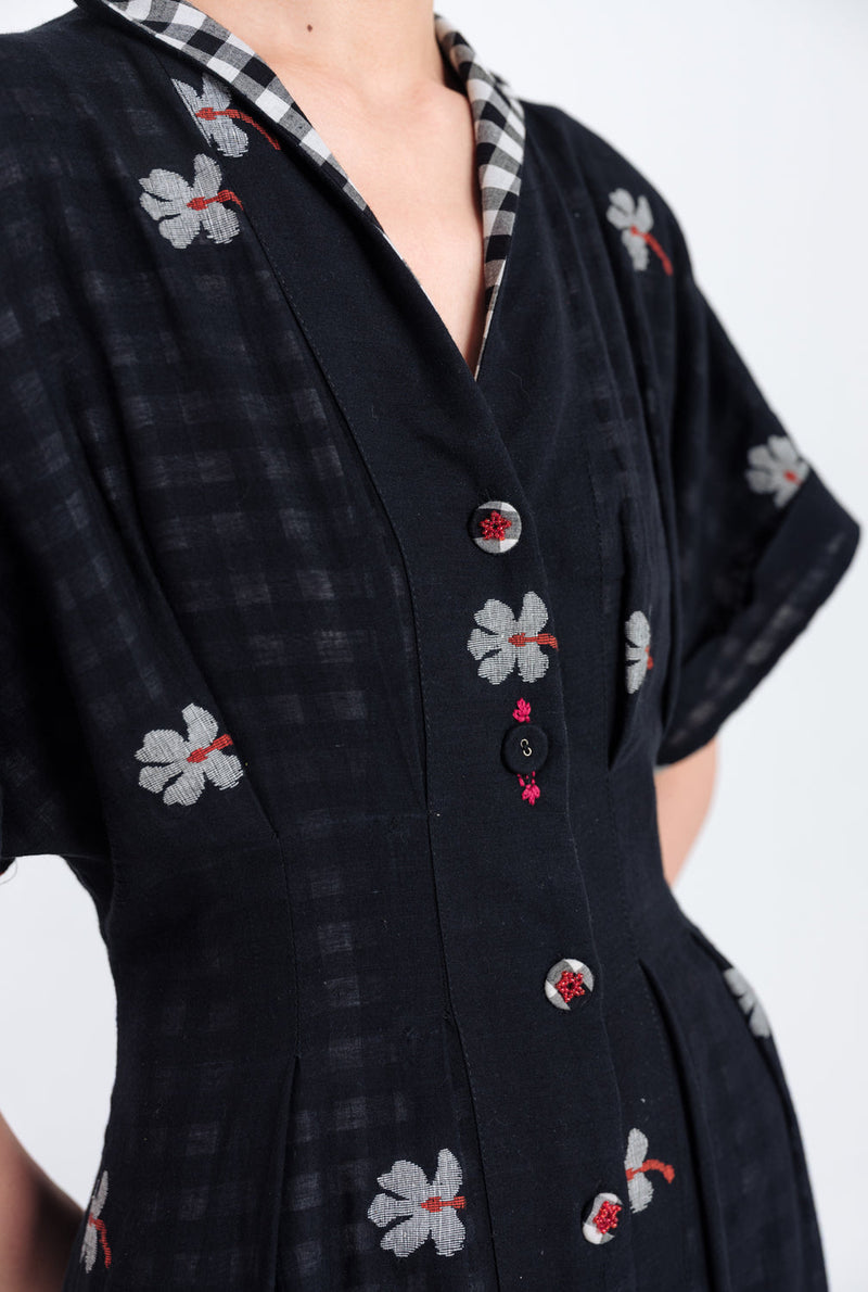 Leap Jamdani Midi Dress jamdani dress by JodiLife in black for women in Singapore