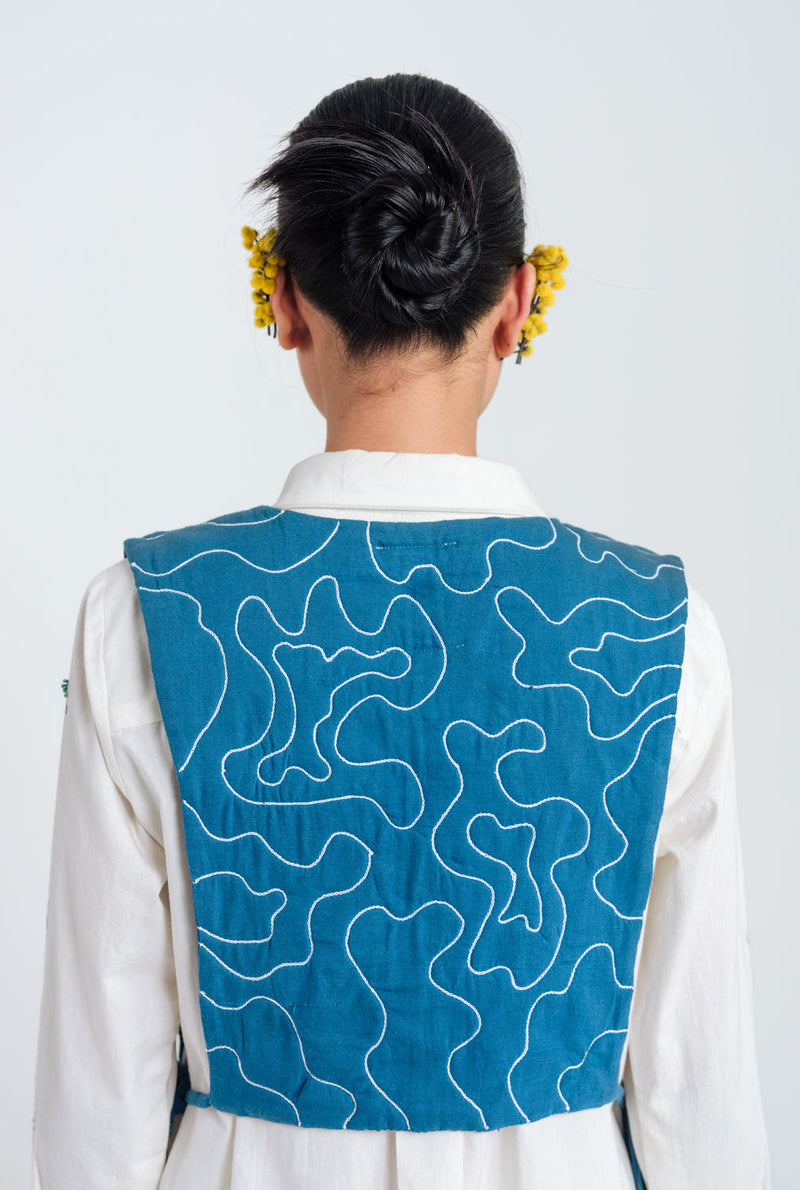 Ether Handloom Quilted Overlay kala cotton jacket/overlay by JodiLife in blue for women in Singapore