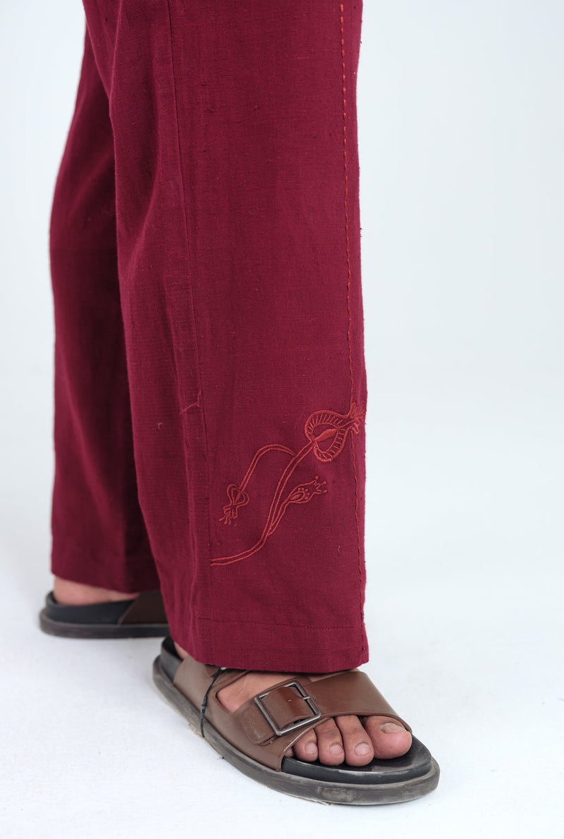 Kuhu Handloom Trouser kala cotton pant/trouser by Jodi Men in red for men in Singapore