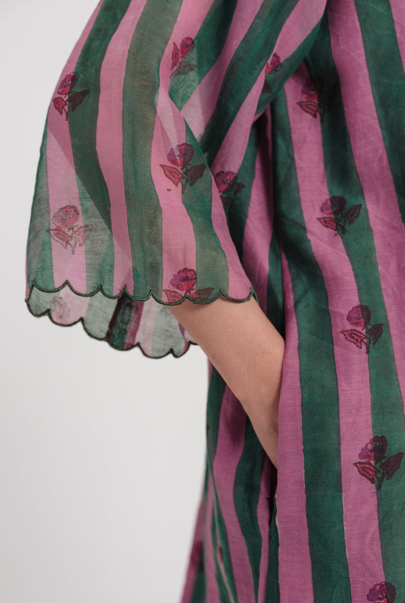 Twirl Shift Dress mul chanderi dress by JodiLife in pink, green for women in Singapore