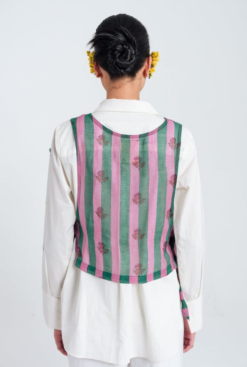 Twirl Overlay mul chanderi jacket/overlay by JodiLife in pink, green for women in Singapore