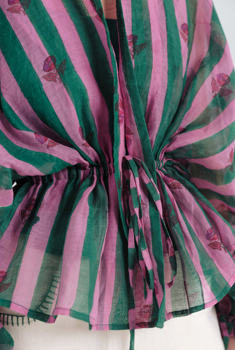 Twirl Overlay Jacket mul chanderi jacket/overlay by JodiLife in pink, green for women in Singapore