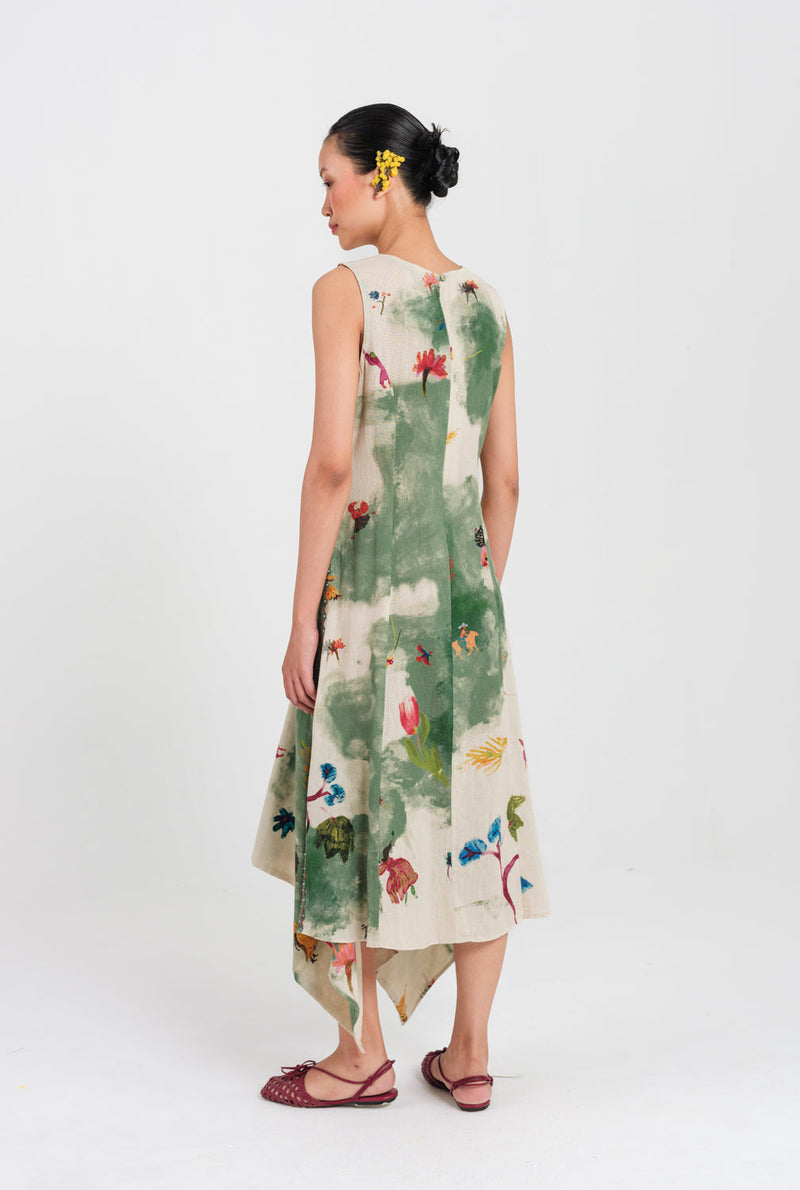 Sway Asymmetric Dress cotton flex dress by JodiLife in offwhite, green for women in Singapore