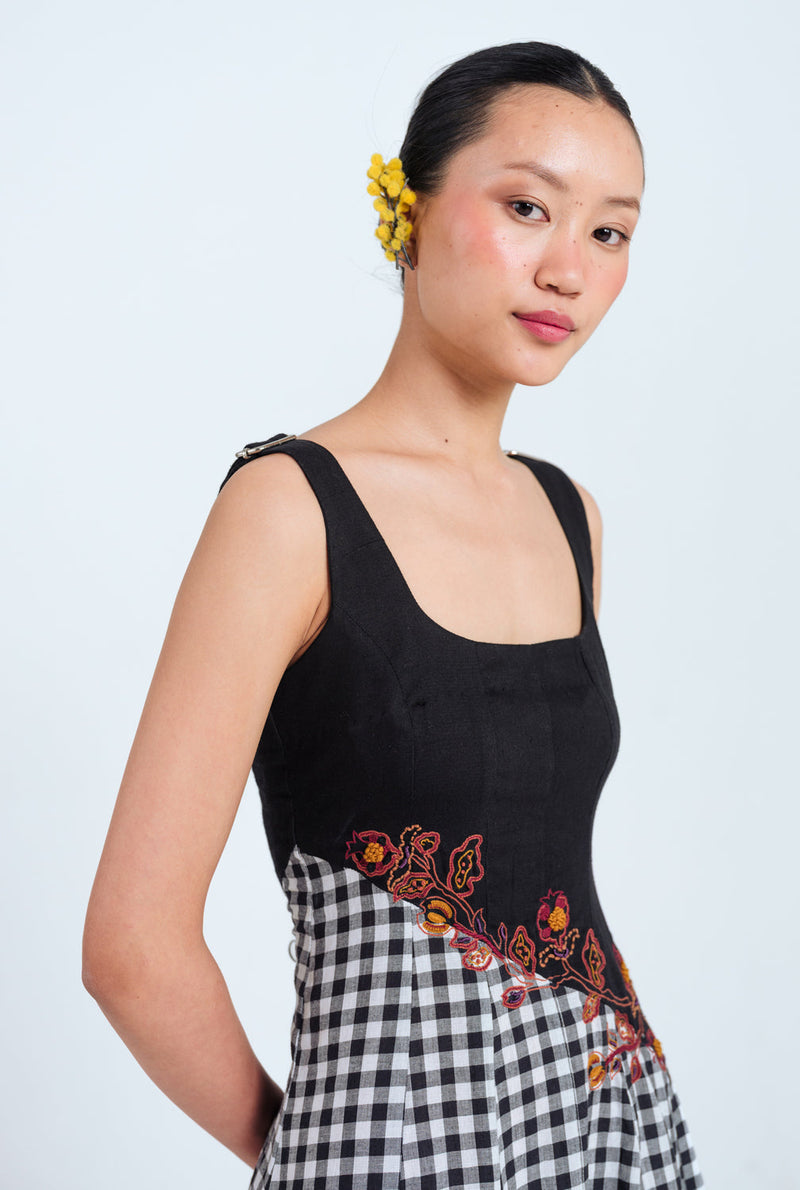 Groove Handloom Panelled Dress handwoven cotton dress by JodiLife in black, white for women in Singapore
