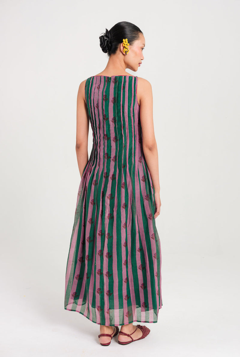 Twirl Pleated Dress mul chanderi dress by JodiLife in pink, green for women in Singapore