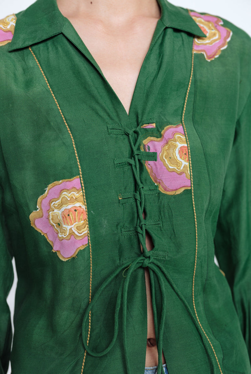 Flow Blouse muslin silk top/shirt by JodiLife in green for women in Singapore