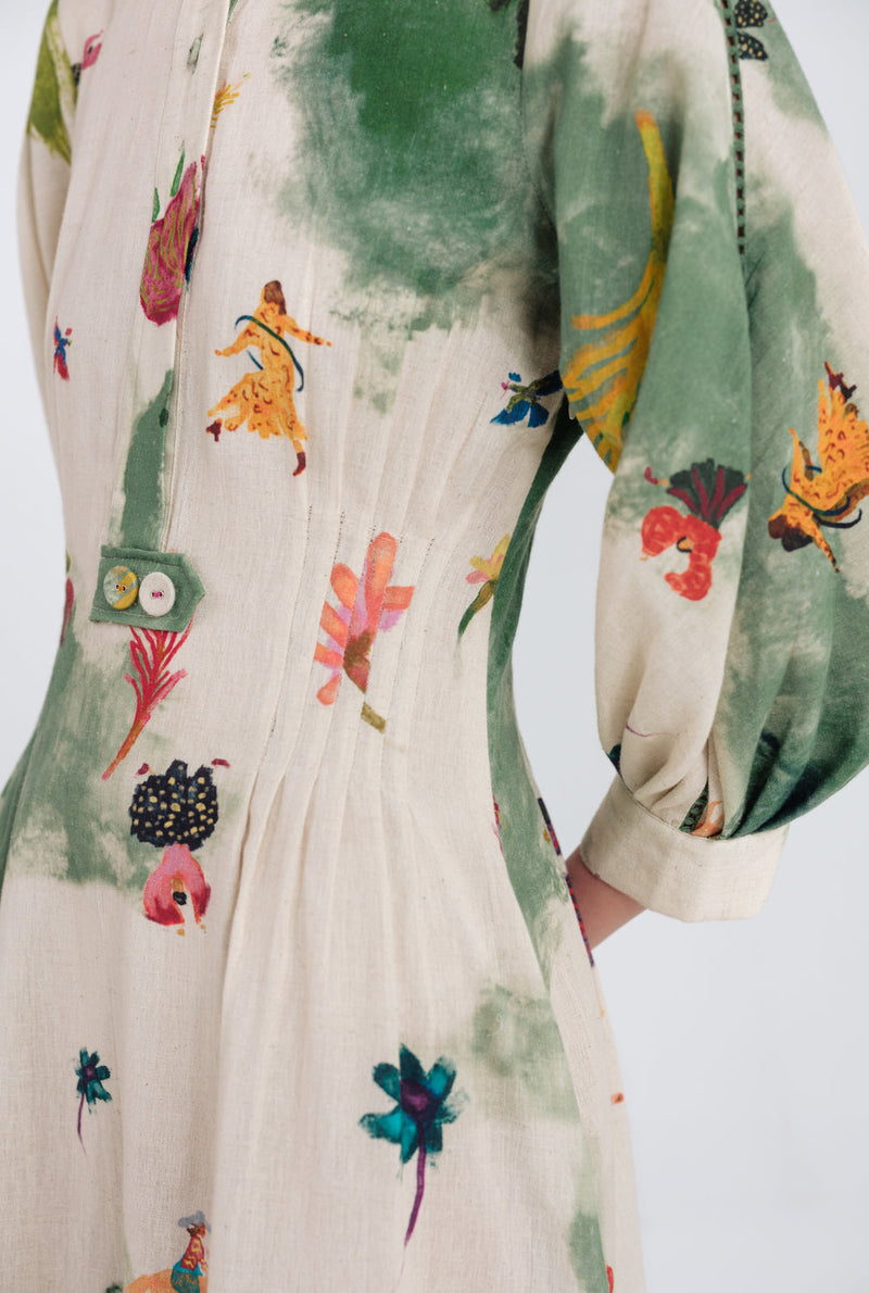 Sway Midi Dress cotton flex dress by JodiLife in offwhite, green for women in Singapore