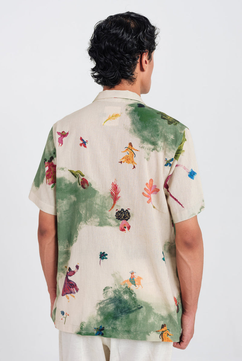 Sway Men Shirt cotton shirt by Jodi Men in offwhite, green for men in Singapore