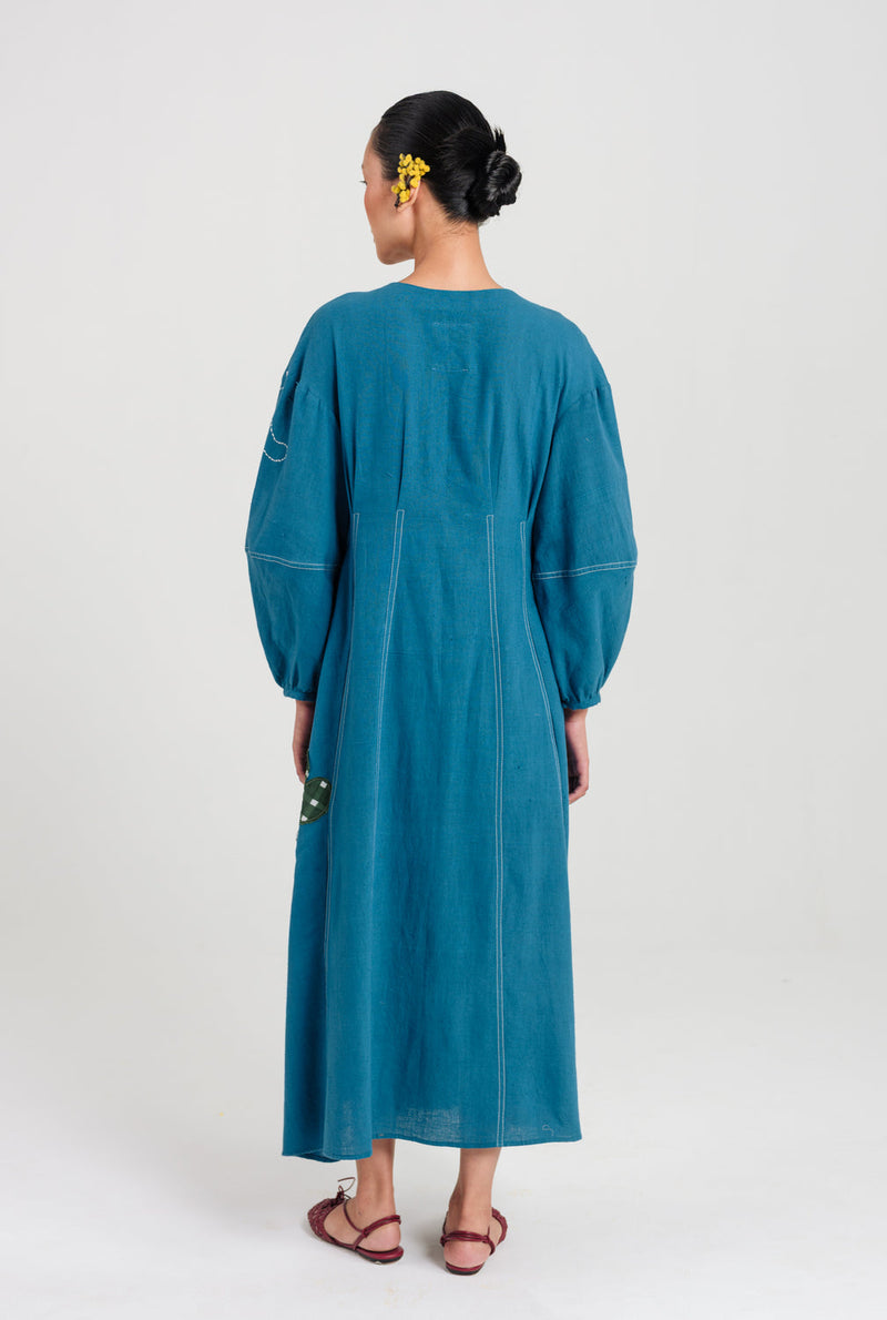 Ether Handloom Day Dress kala cotton dress by JodiLife in blue for women in Singapore