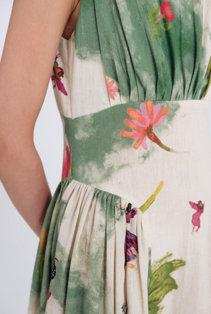 Sway Panel Dress cotton flex dress by JodiLife in offwhite, green for women in Singapore