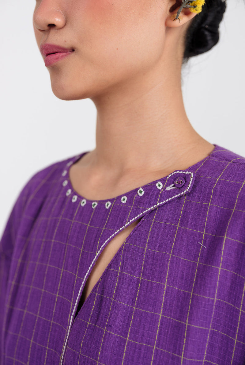 Drift Handloom Day Dress handwoven cotton dress by JodiLife in purple for women in Singapore