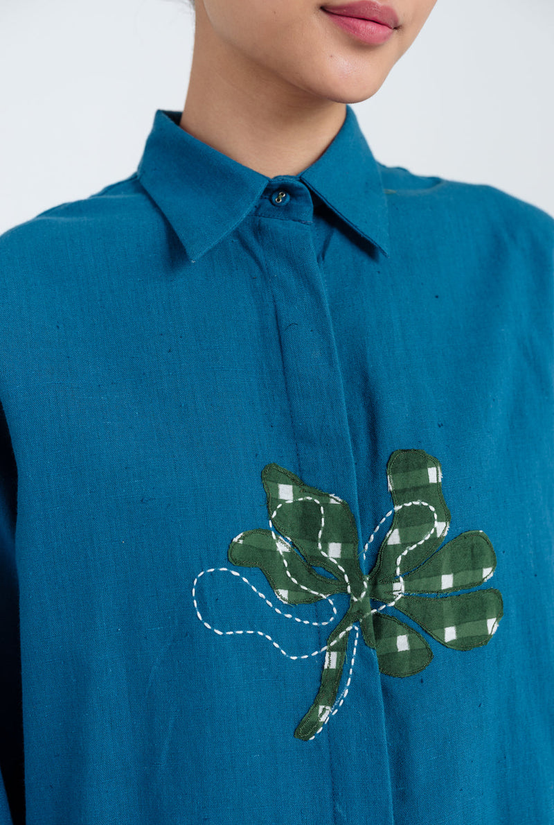 Ether Handloom Shirt kala cotton top/shirt by JodiLife in blue for women in Singapore