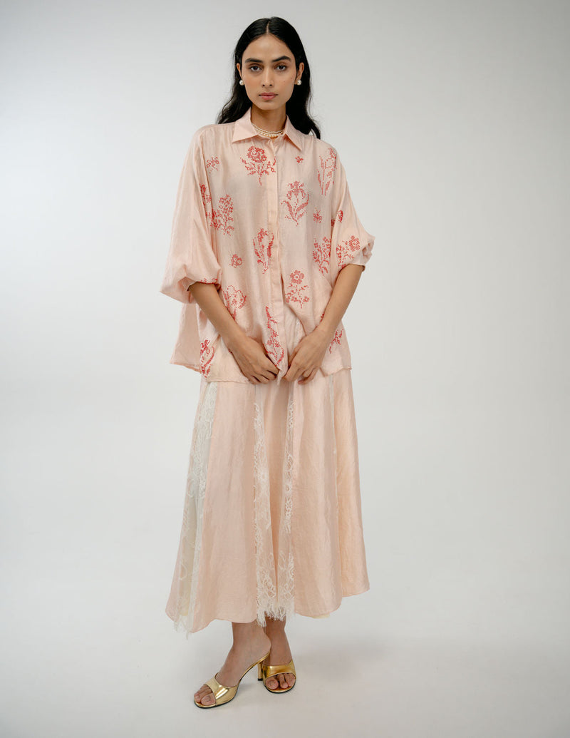 Old Garden Shirt mulberry silk top/shirt by Ode to Odd in pink for women in Singapore