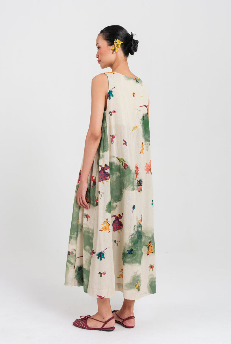 Sway Day Dress cotton flex dress by JodiLife in offwhite, green for women in Singapore