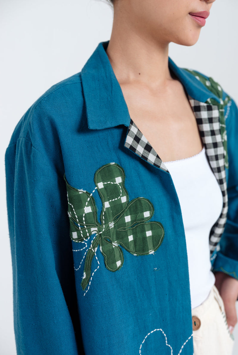 Ether Handloom Jacket kala cotton jacket/overlay by JodiLife in blue for women in Singapore
