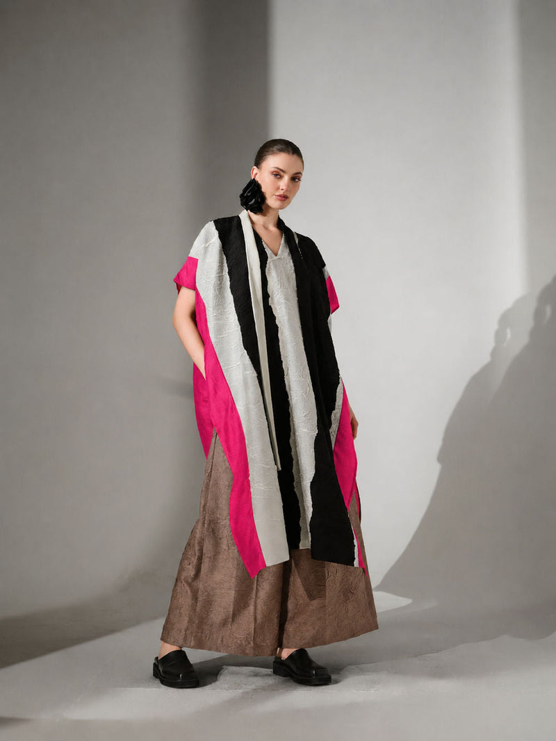 Anchor Kaftaan-Natural + Black + Pink crushed silk tunics and kaftans by Stoique in natural, black, pink for women in Singapore