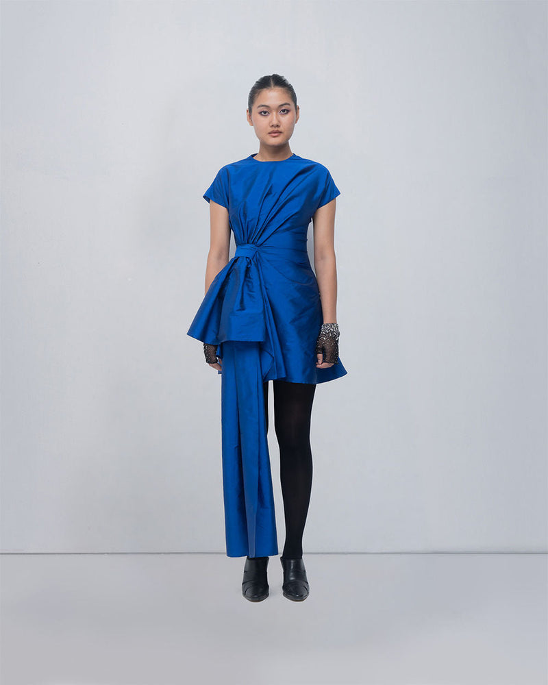 Mysa Draped Dress viscose by Leh Studios in blue for women in Singapore