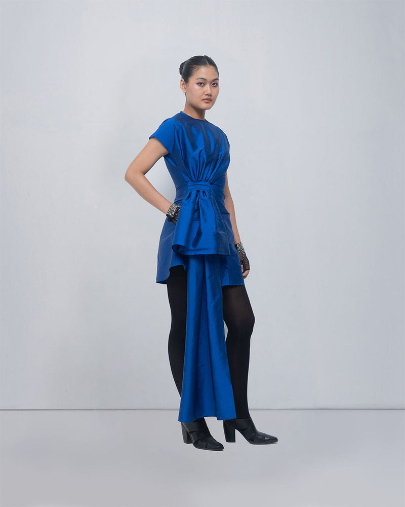 Mysa Draped Dress viscose by Leh Studios in blue for women in Singapore