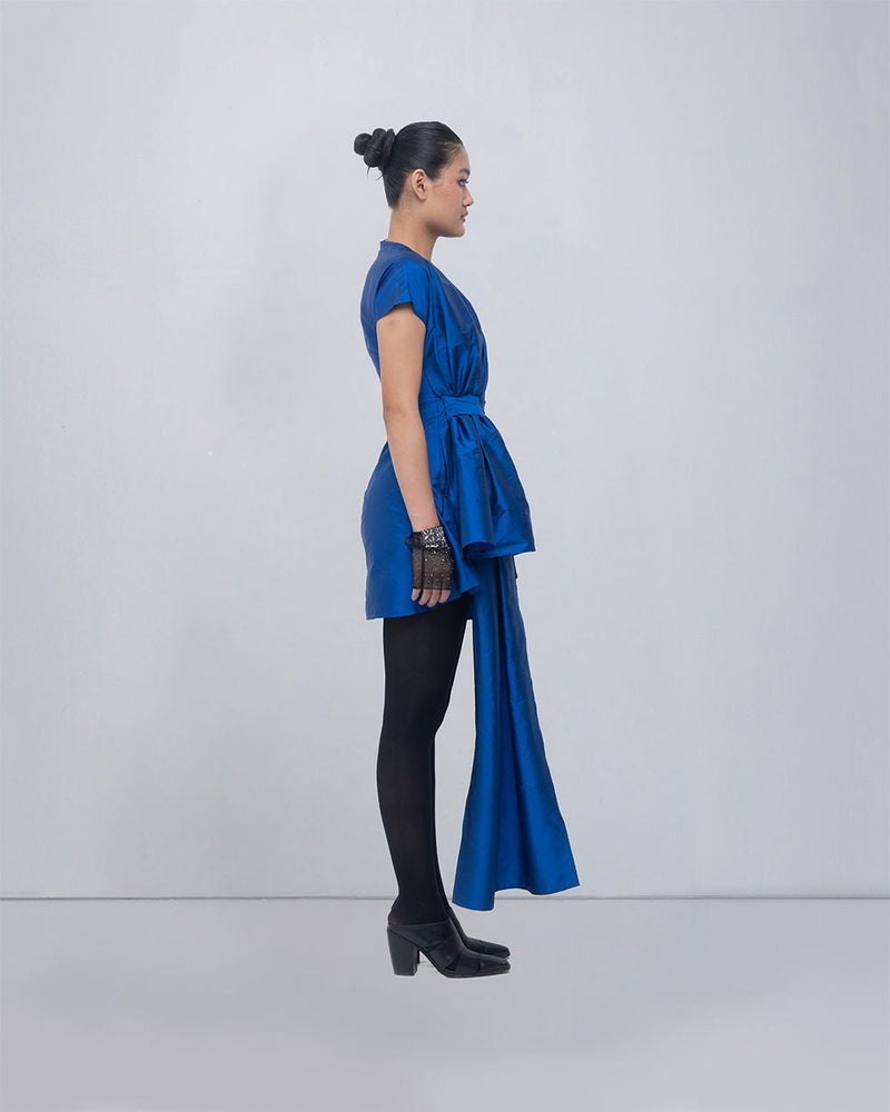 Mysa Draped Dress viscose by Leh Studios in blue for women in Singapore