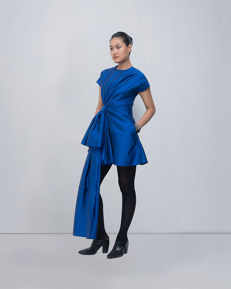 Mysa Draped Dress viscose by Leh Studios in blue for women in Singapore