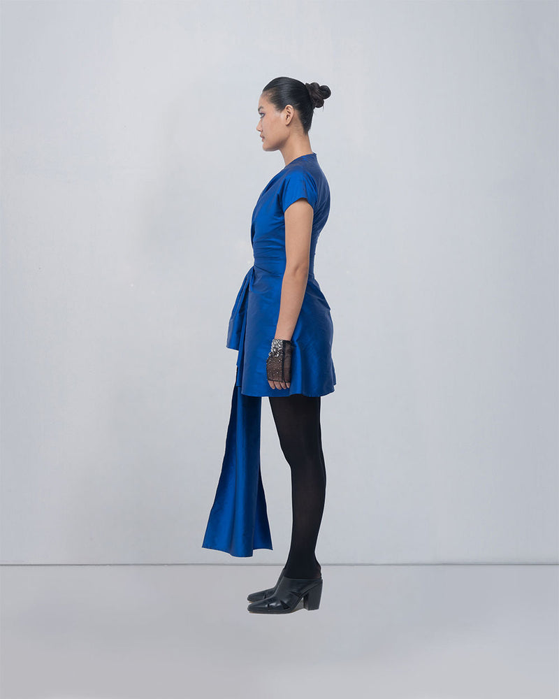 Mysa Draped Dress viscose by Leh Studios in blue for women in Singapore
