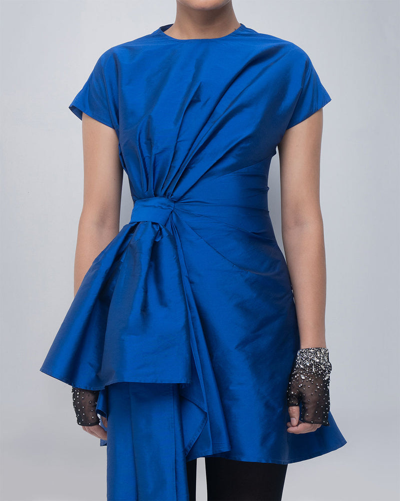 Mysa Draped Dress viscose by Leh Studios in blue for women in Singapore