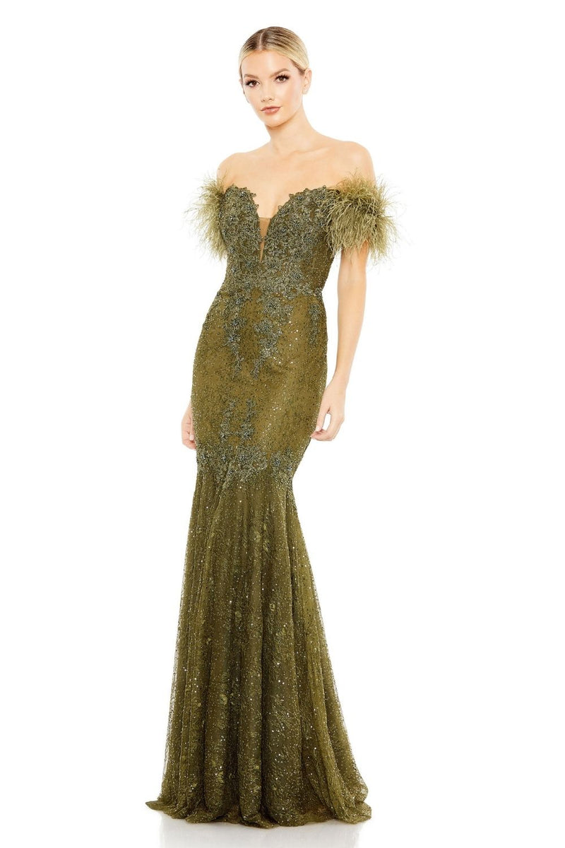 MD-20246 Off Shoulder Mermaid Gown-Green by Mac Duggal in green color for women in Singapore