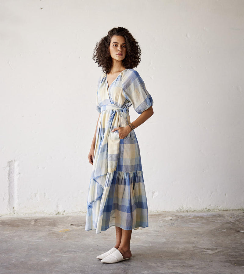 Summer Break Dress cotton Dresses by Khara Kapas in blue for women in Singapore