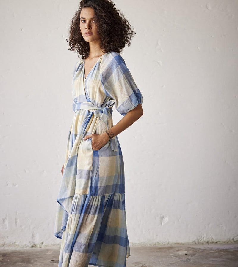 Summer Break Dress cotton Dresses by Khara Kapas in blue for women in Singapore