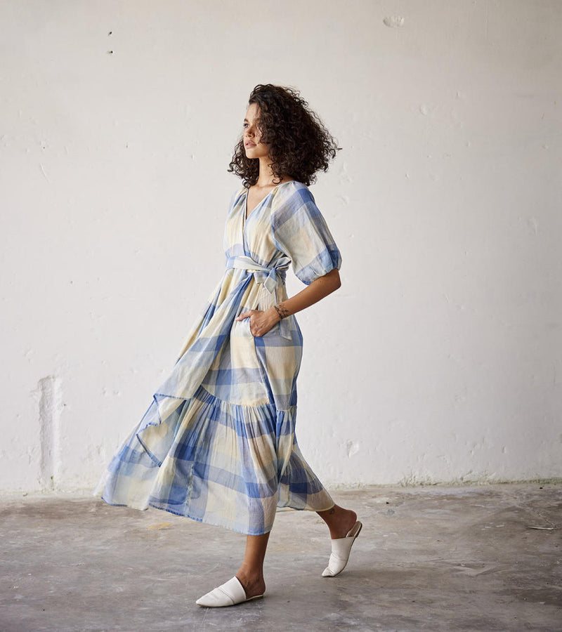 Summer Break Dress cotton Dresses by Khara Kapas in blue for women in Singapore