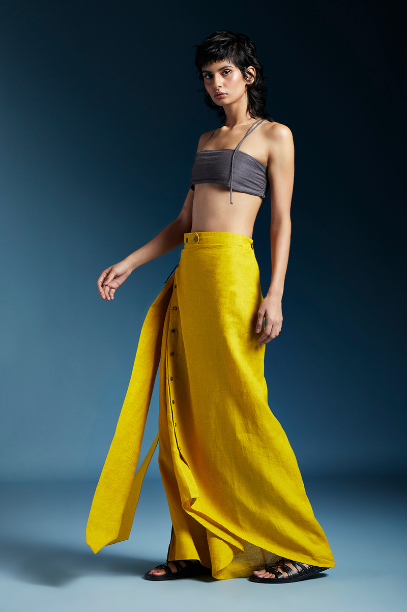 Elle Trousers-Mustard linen by Chola in mustard color for women in Singapore