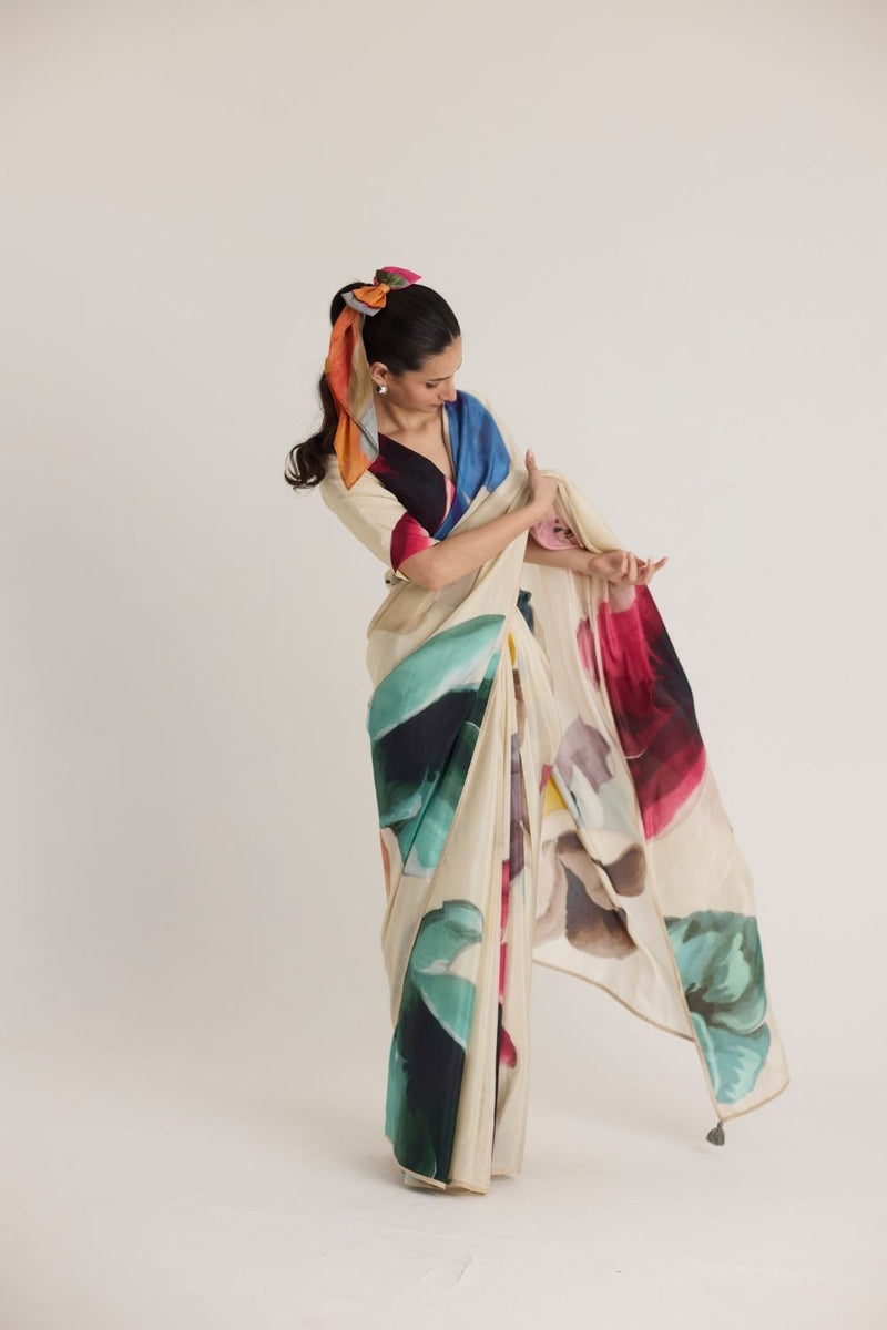 LILA SILK SAREE silk by Yam in white color for women in Singapore