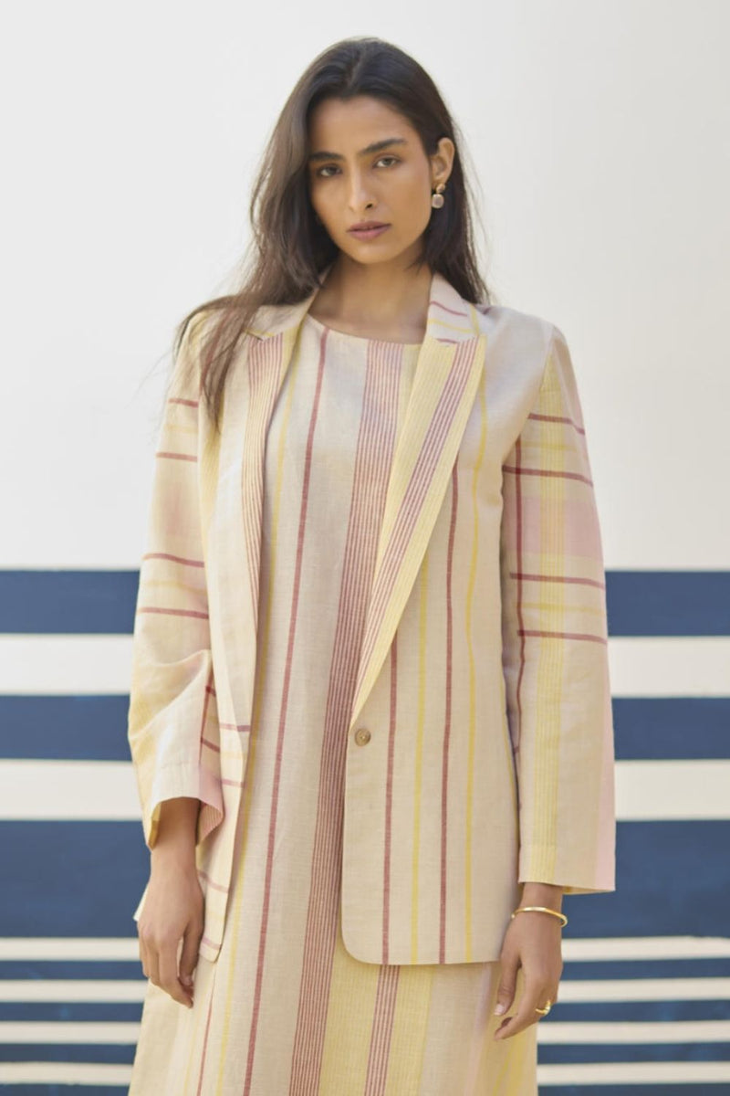 Talia Check Linen Summer Blazer
- Sand linen by Manan in natural color for women in Singapore