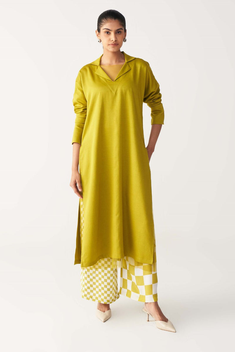 V NECK TUNIC CO-ORD-LIME by THREE for women in Singapore