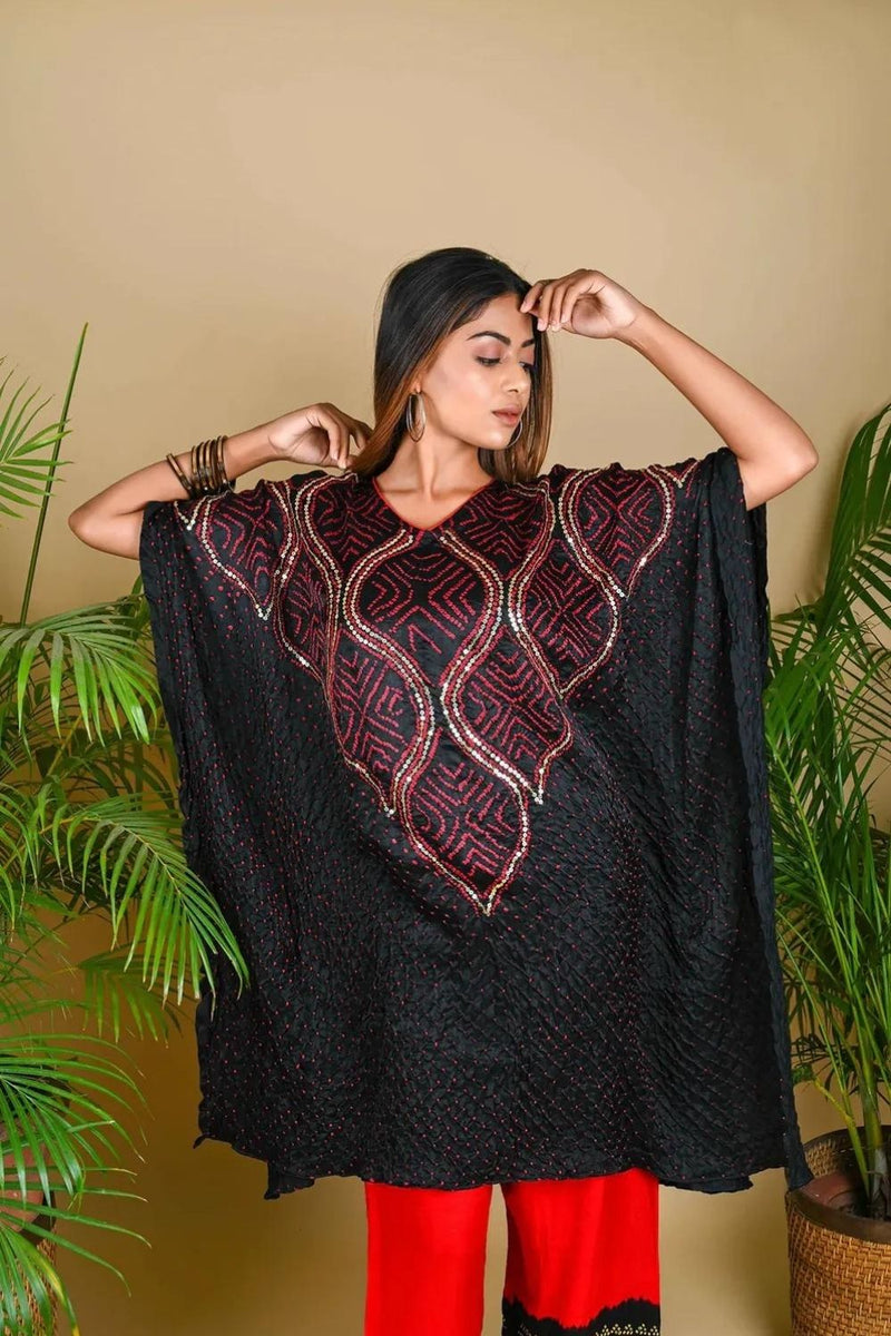 WAVE SEQUENCE KAFTAN-BLACK silk by Dyelogue in black color for women in Singapore