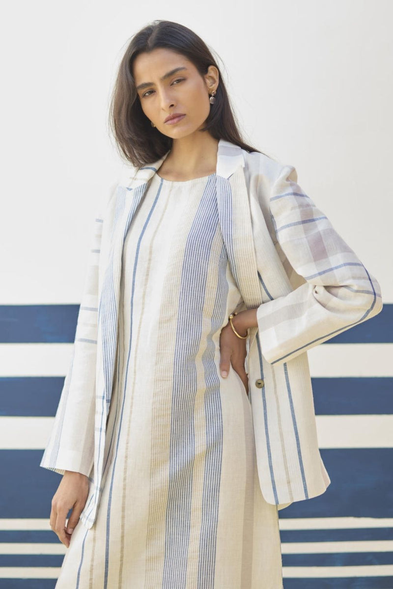 Talia Check Linen Summer Blazer
- Ivory linen by Manan in ivory color for women in Singapore