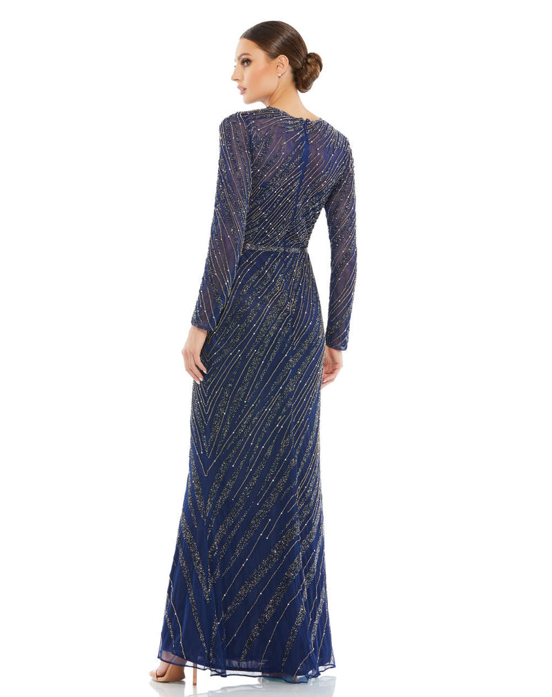 5240-Long Sleeve Beaded Column Gown (midnight) by Mac Duggal for women in Singapore
