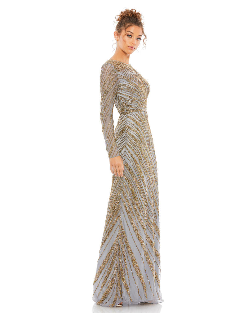 5240-Long Sleeve Beaded Column Gown (platinum) by Mac Duggal for women in Singapore