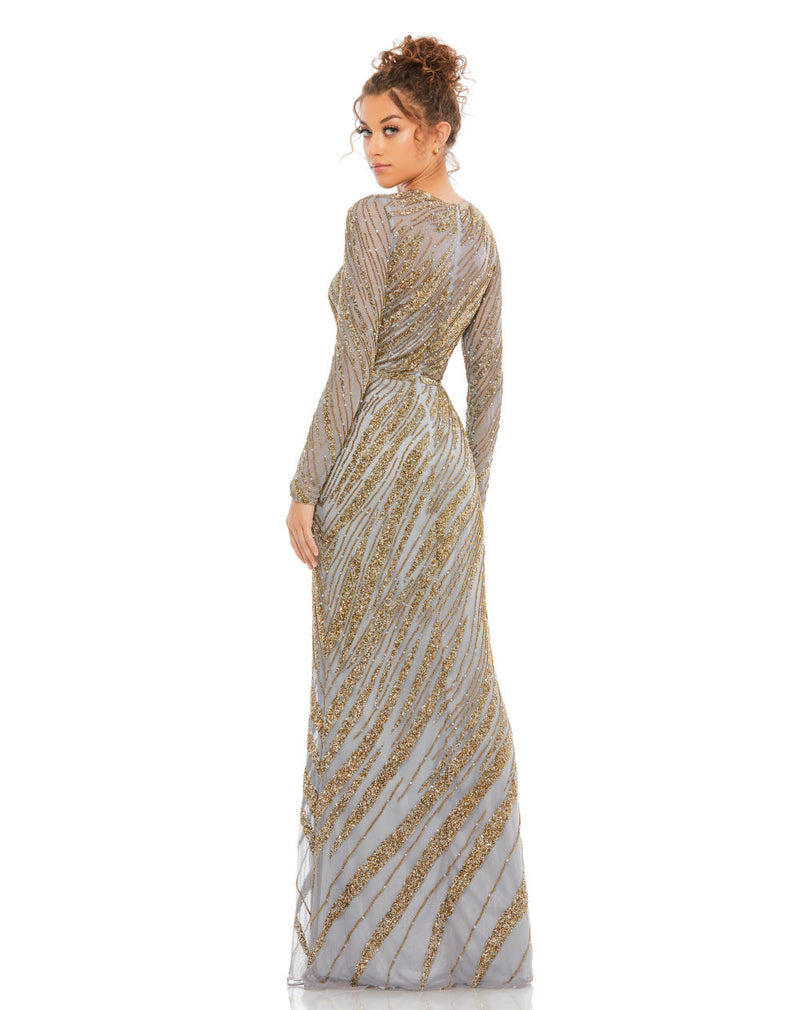 5240-Long Sleeve Beaded Column Gown (platinum) by Mac Duggal for women in Singapore